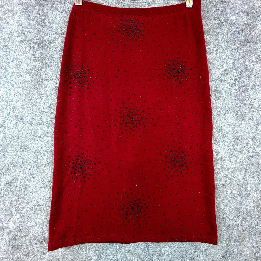Vintage Womens Skirt‎ Medium Red Black Stretch Pull On Tight Knit Beaded Party